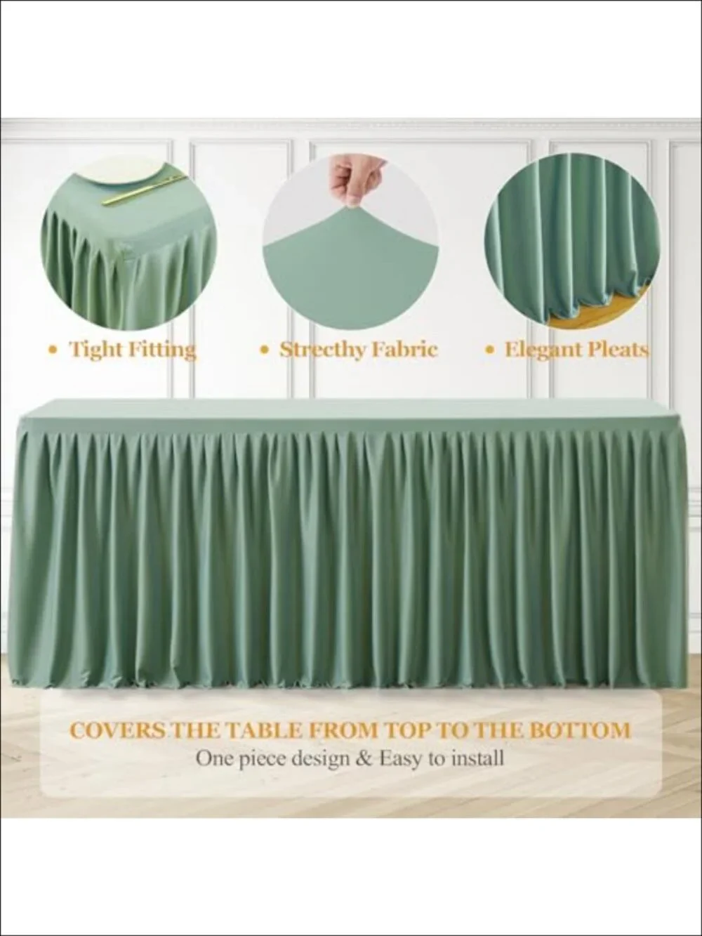 Stretch Tablecloth 6ft Rectangle Fitted with Skirt Polyester Spandex Wrinkle
